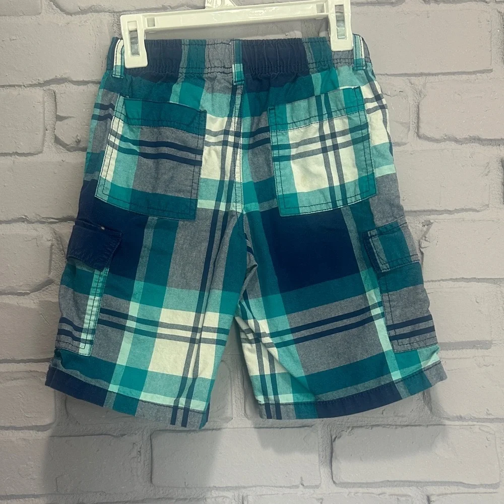 Gymboree Teal and White Plaid Cargo Shorts size 7